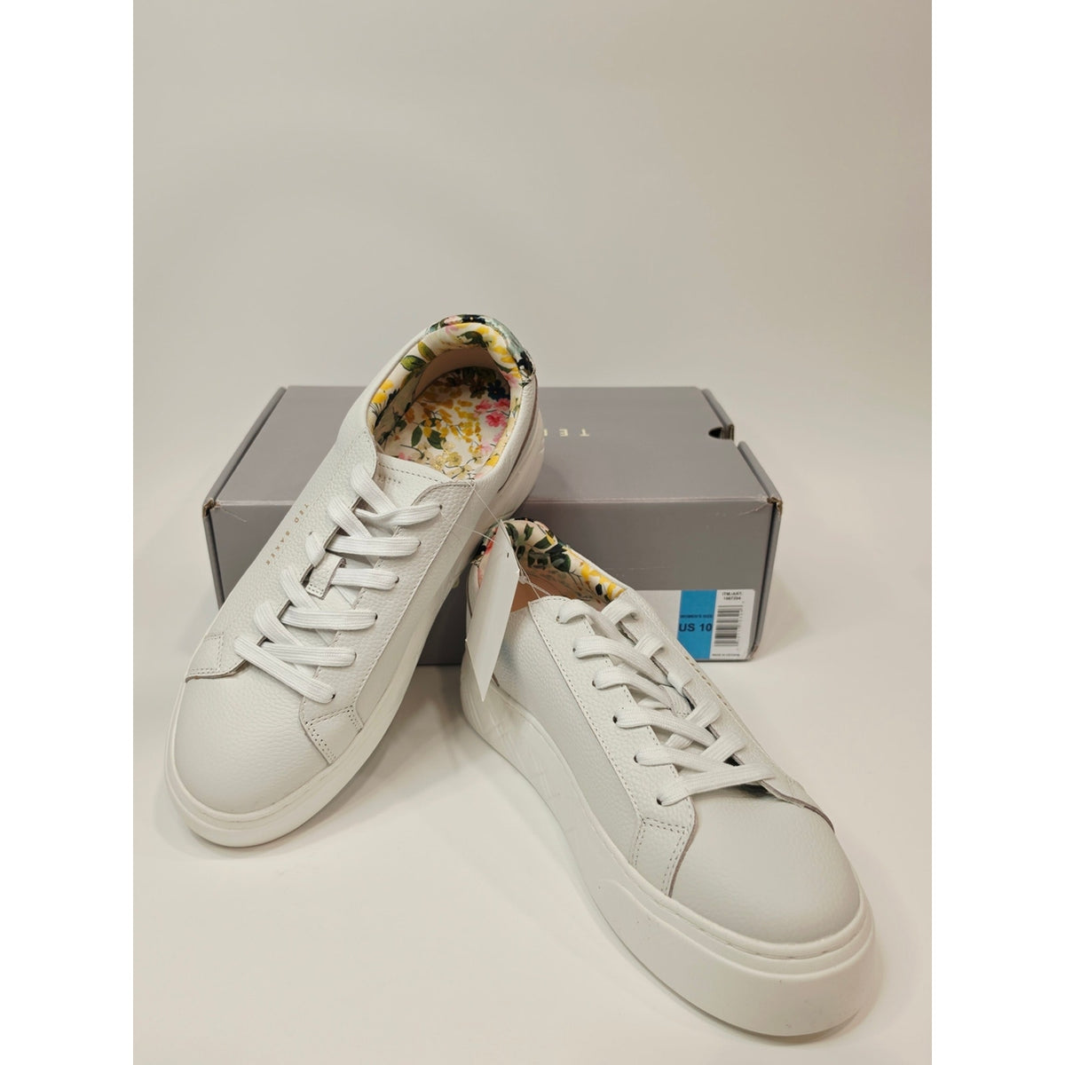Ted Baker White Leather Sneakers with Floral Lining