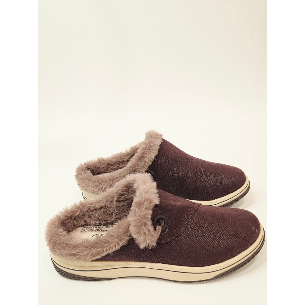 Clarks Cloudsteppers Breeze Myth Merlot Faux Fur Clogs US 7.5 Wide