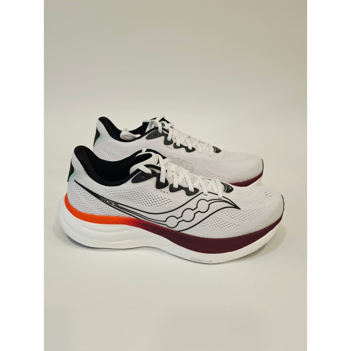 Saucony Ride 19 Men’s White Running Shoes Burgundy & Orange Accent US Size 10