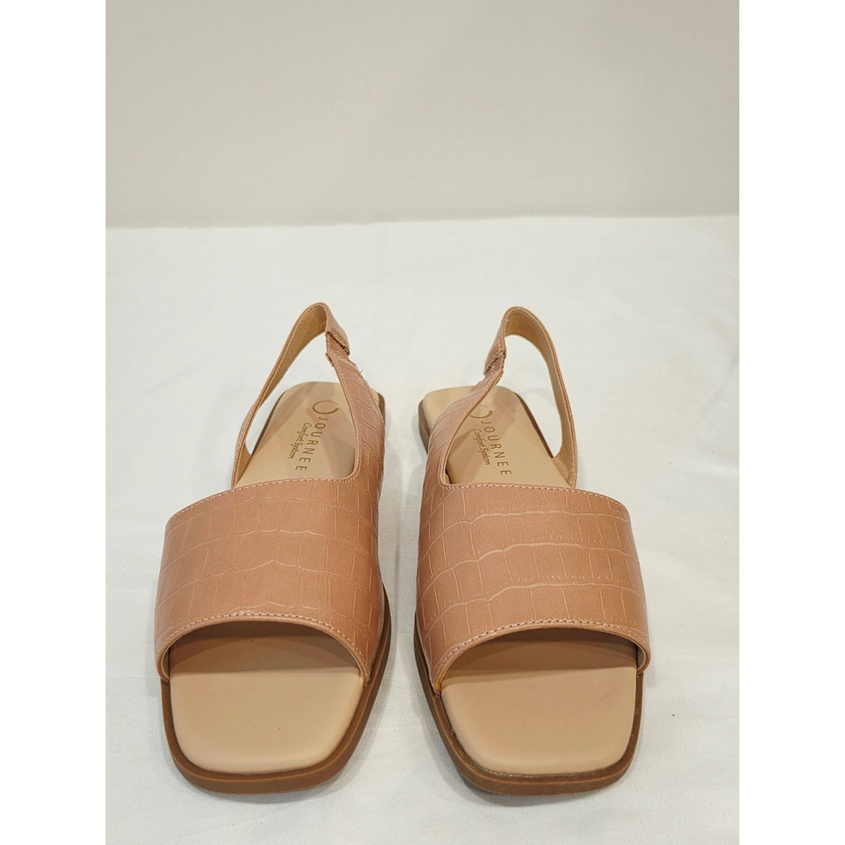 Journee Collection Brinsley Tan Croc-Embossed Slingback Sandals
