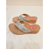 Pop Strllara Silver Glitter Cork Wedge Thong Sandals for Women
