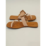SCHUTZ Malie Flat Pink Textured Toe-Loop Sandals
