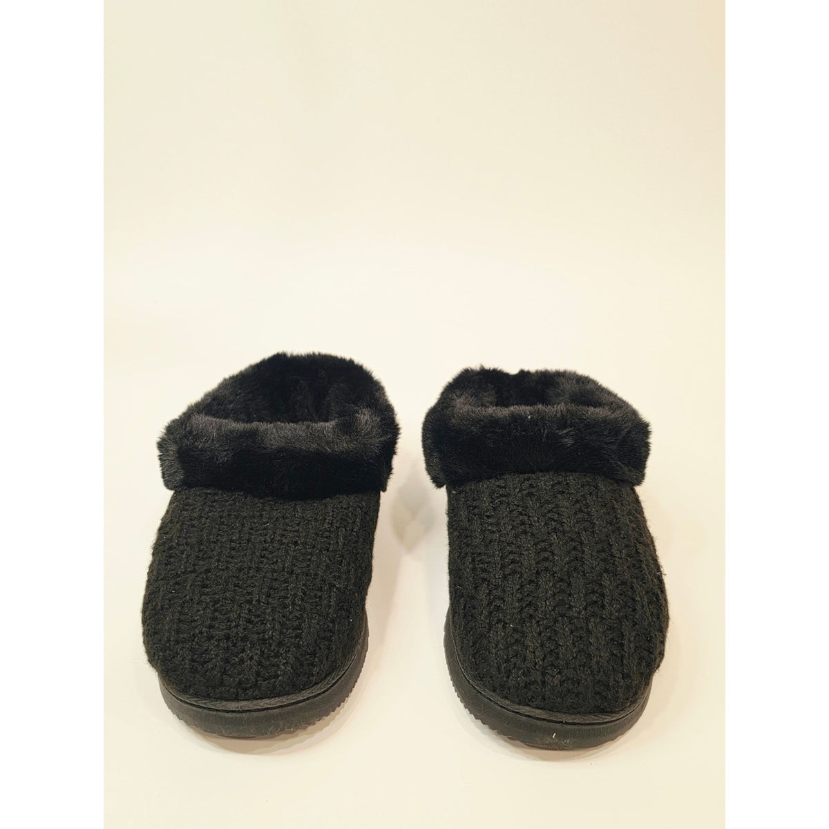 Dearfoams Hannah Knit Clog Slippers Womens Black Faux Fur Size Medium 7-8