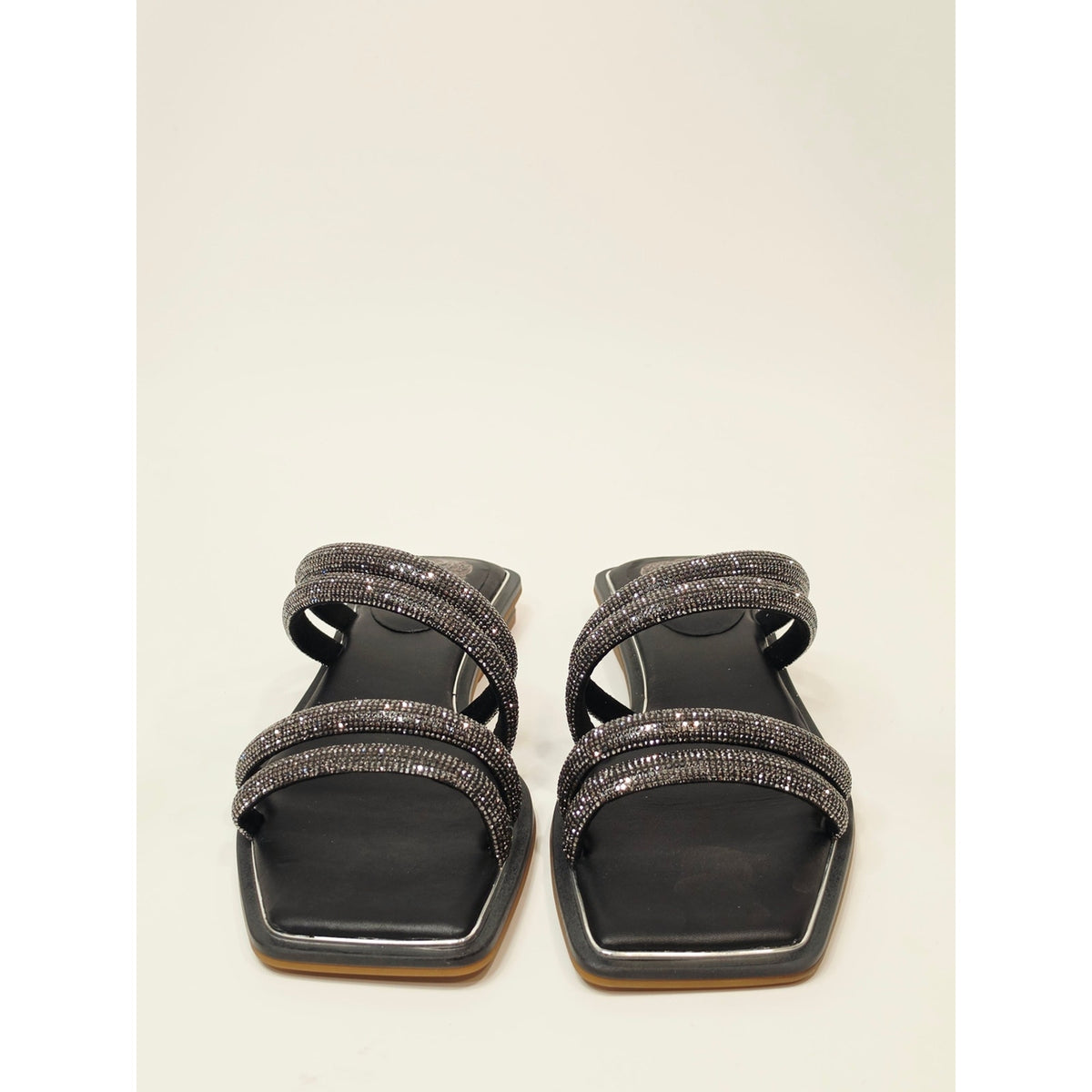 Vince Camuto Peomi Black Crystal-Strap Slide Sandals