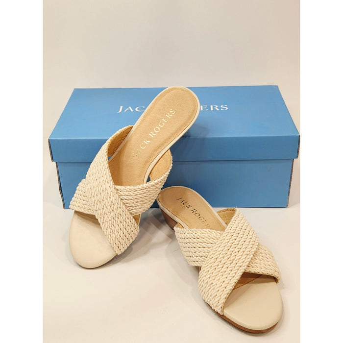 Jack Rogers Dolphin Mini Wedge Women's Ivory Braided Slide Sandals