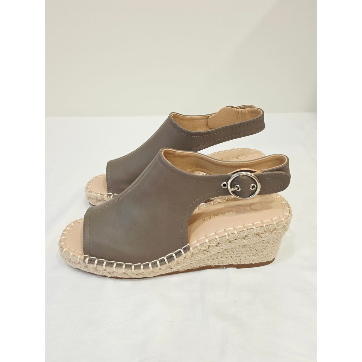 Journee Collection Crew Taupe Open-Toe Slingback Espadrille Wedges