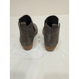 Journee Collection Rimi Gray Suede Chelsea Ankle Booties with Tan Stacked Heel
