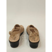 Clarks Lexi Marigold Q Sandals in a beige snake-print leather finish