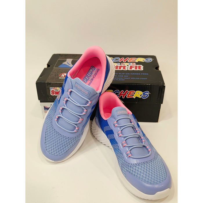 Skechers Hands Free Swift Fit Kids Light Blue and Pink Slip-On Sneakers