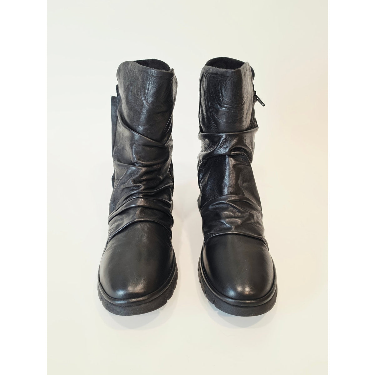 Miz Mooz Delena Black Slouchy Ruched Boots