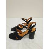 Indigo Black Strappy Block Heel Sandals with Ankle Strap