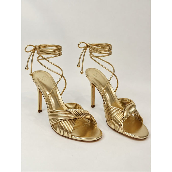 Marc Fisher Brista Womens Gold Strappy Lace Up Stiletto Heeled Sandals Size 9.5