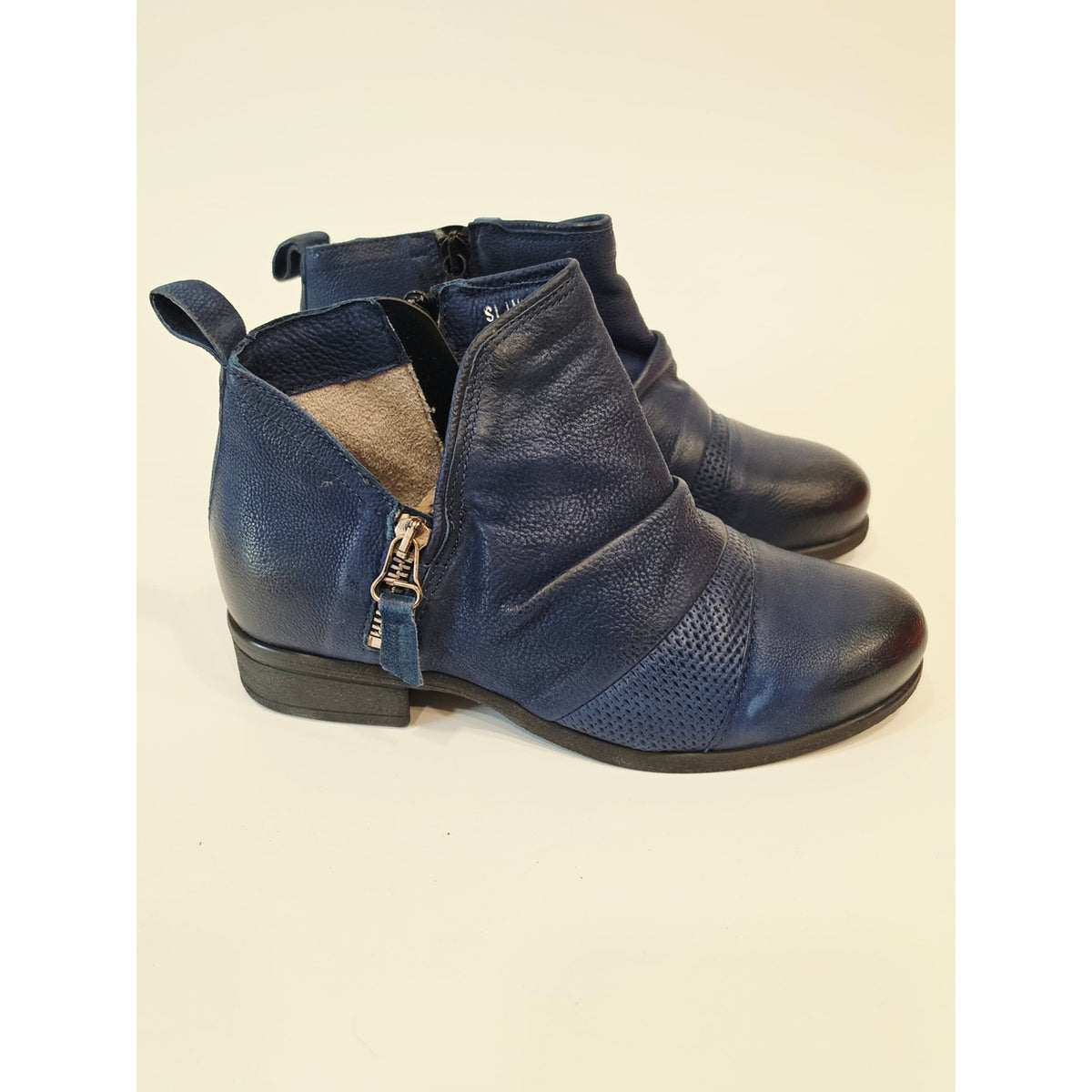 Miz Mooz Slinky Women's Navy Leather Ankle Boots