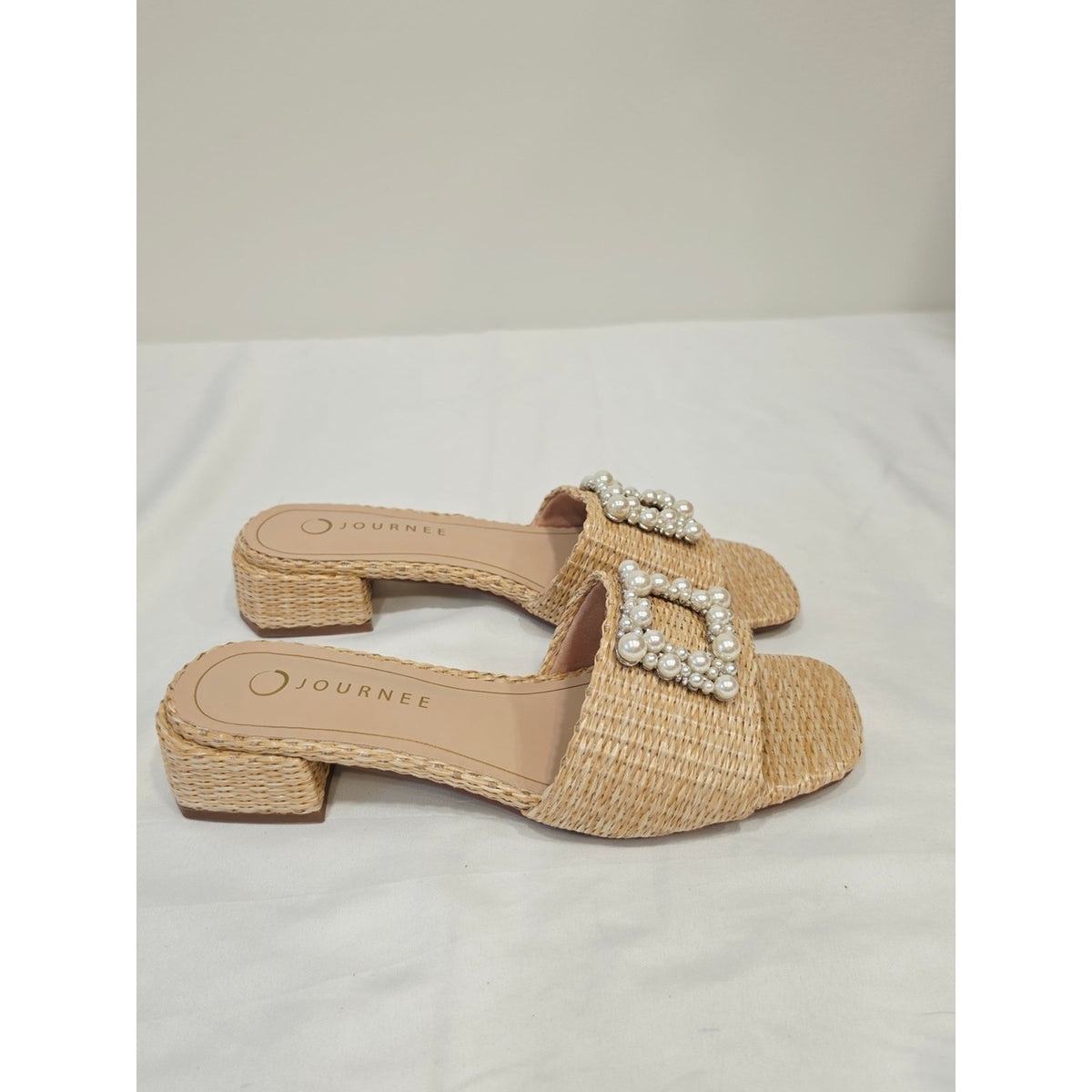Journee Collection Jistina Women’s Pearl-Embellished Woven Slide Sandals Natural