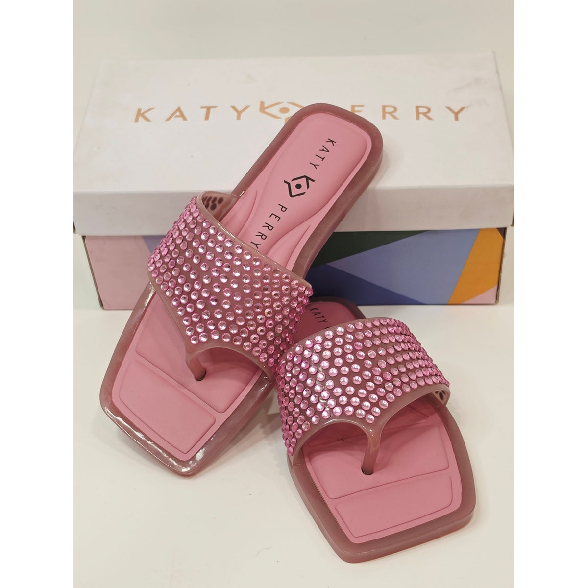 Katy Perry The Geli Slide Thong Rhinestone Slide Sandals in Pink Women's 6M