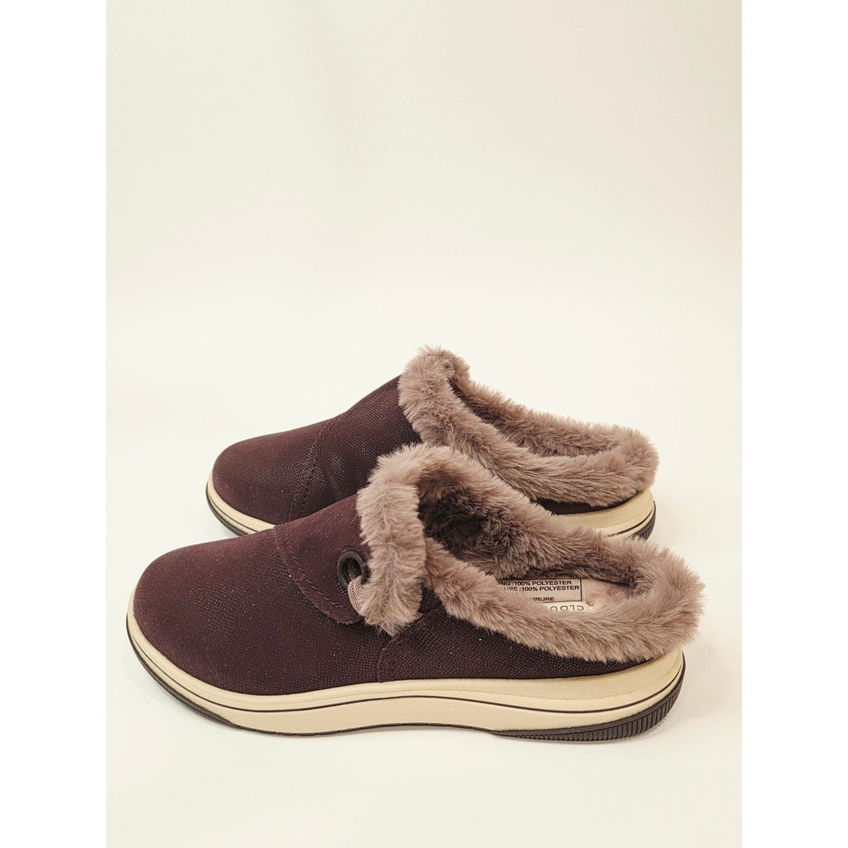 Clarks Cloudsteppers Breeze Myth Merlot Faux Fur Clogs US 7.5 Wide