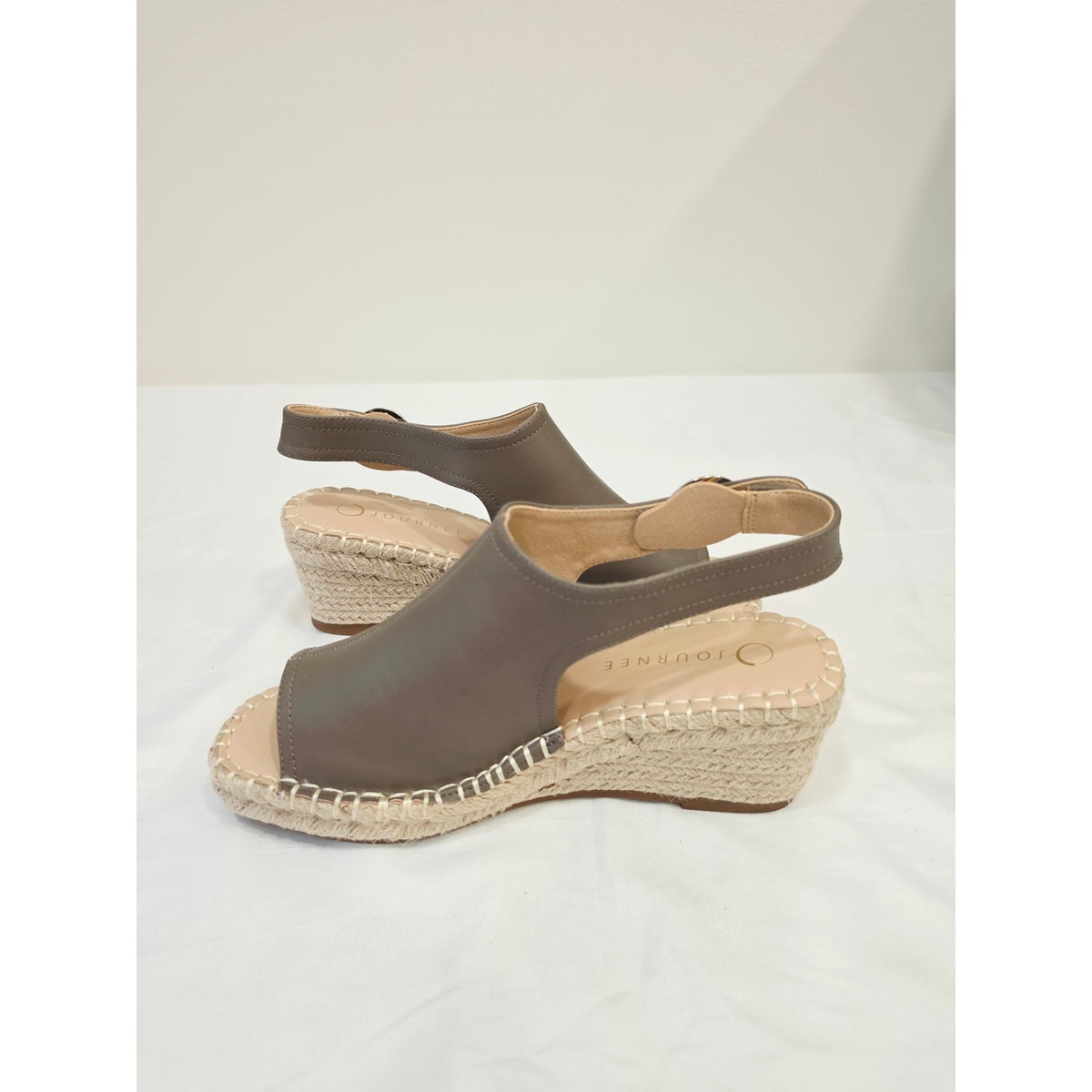 Journee Collection Crew Taupe Open-Toe Slingback Espadrille Wedges