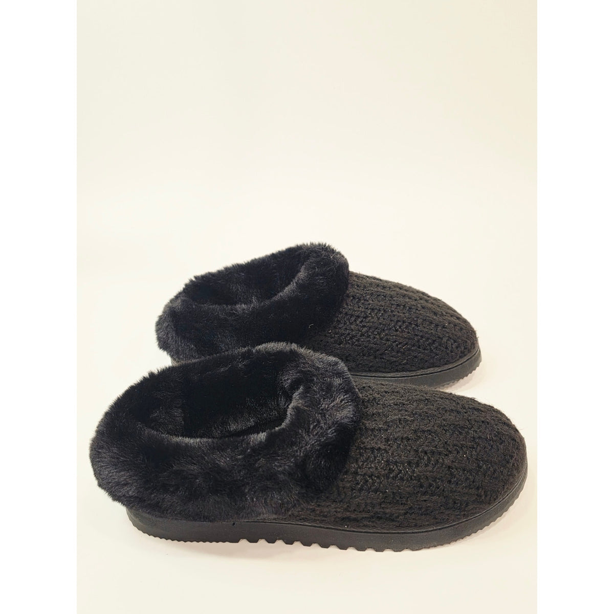 Dearfoams Hannah Knit Clog Slippers Womens Black Faux Fur Size Medium 7-8