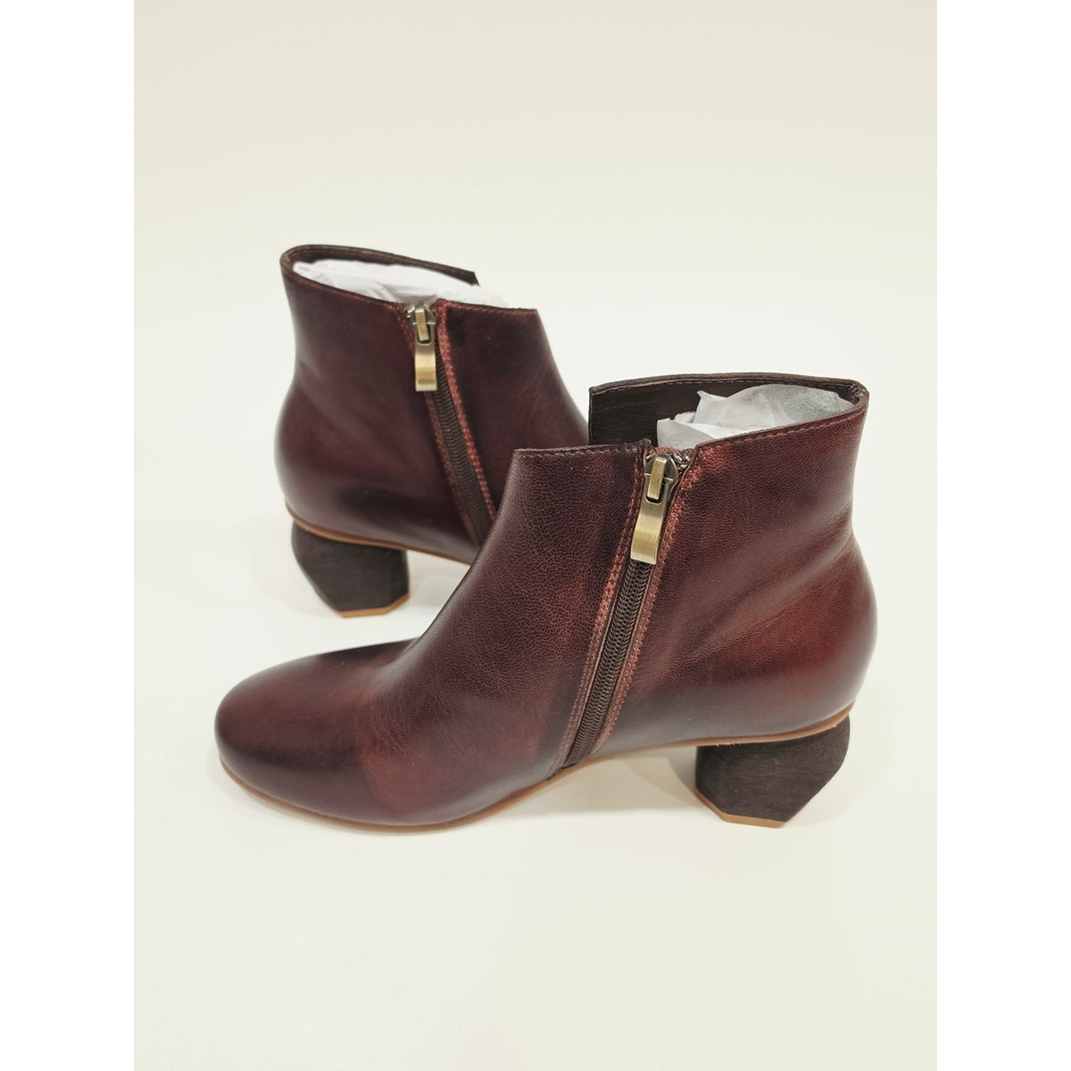 Antelope Perrin P16 Coffee Leather Ankle Booties/Side Zip - EU 38 US Size 7.5
