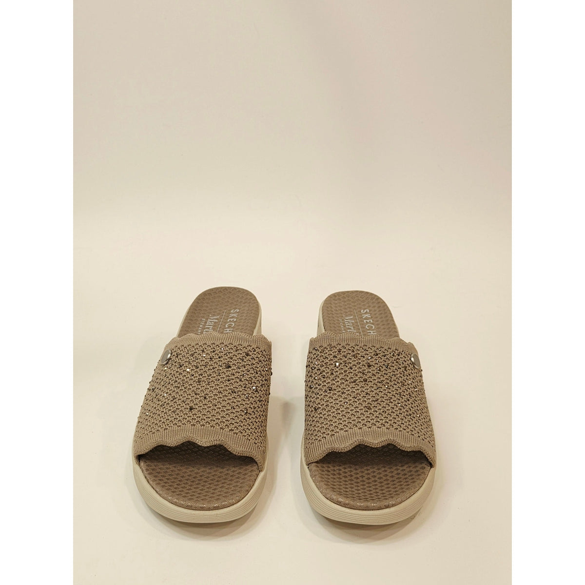 Skechers Women's Taupe Knit Slip-On Wedge Sandals With Rinestones