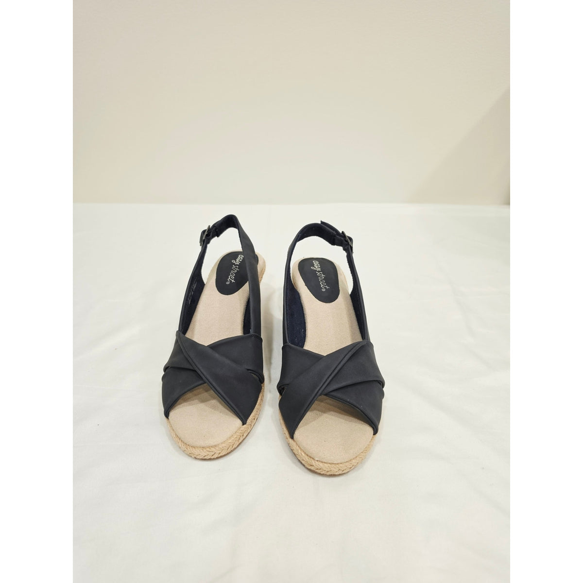 easy street Maureen Navy Crisscross Slingback Espadrille Wedges with Jute Sole