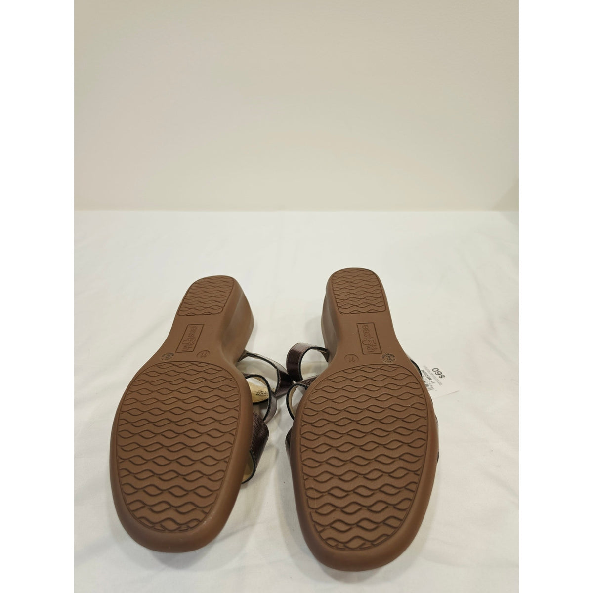 East 5th Evergreen Women's Metallic Bronze Triple-Strap Slide Sandals