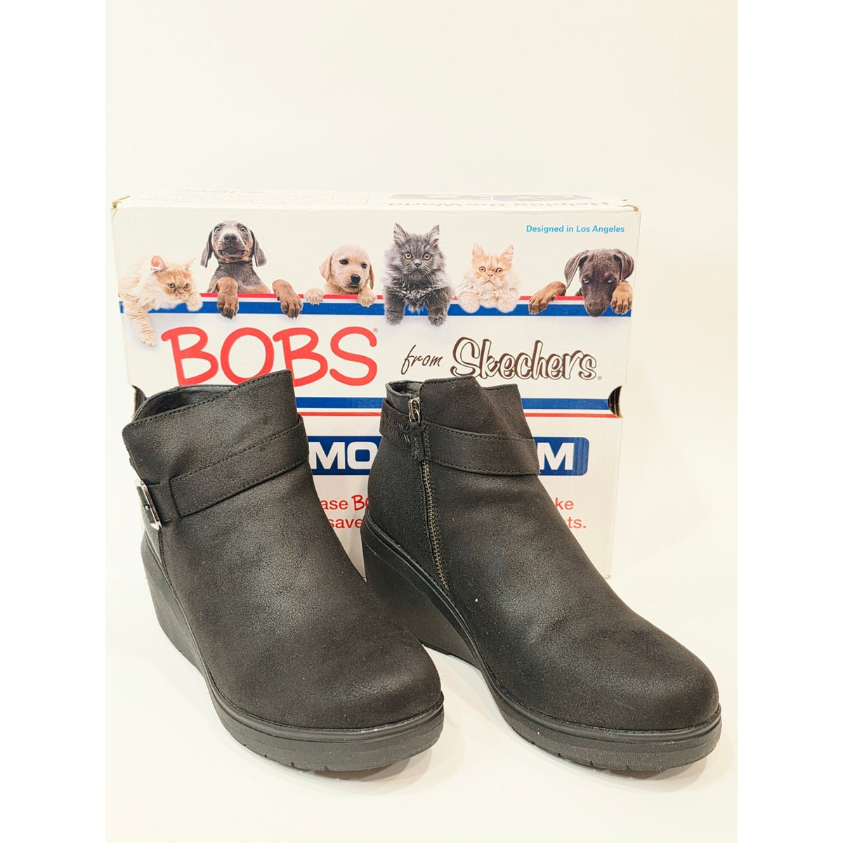 BOBS from Skechers Gala In High Demand Women’s Black Wedge Ankle Boots