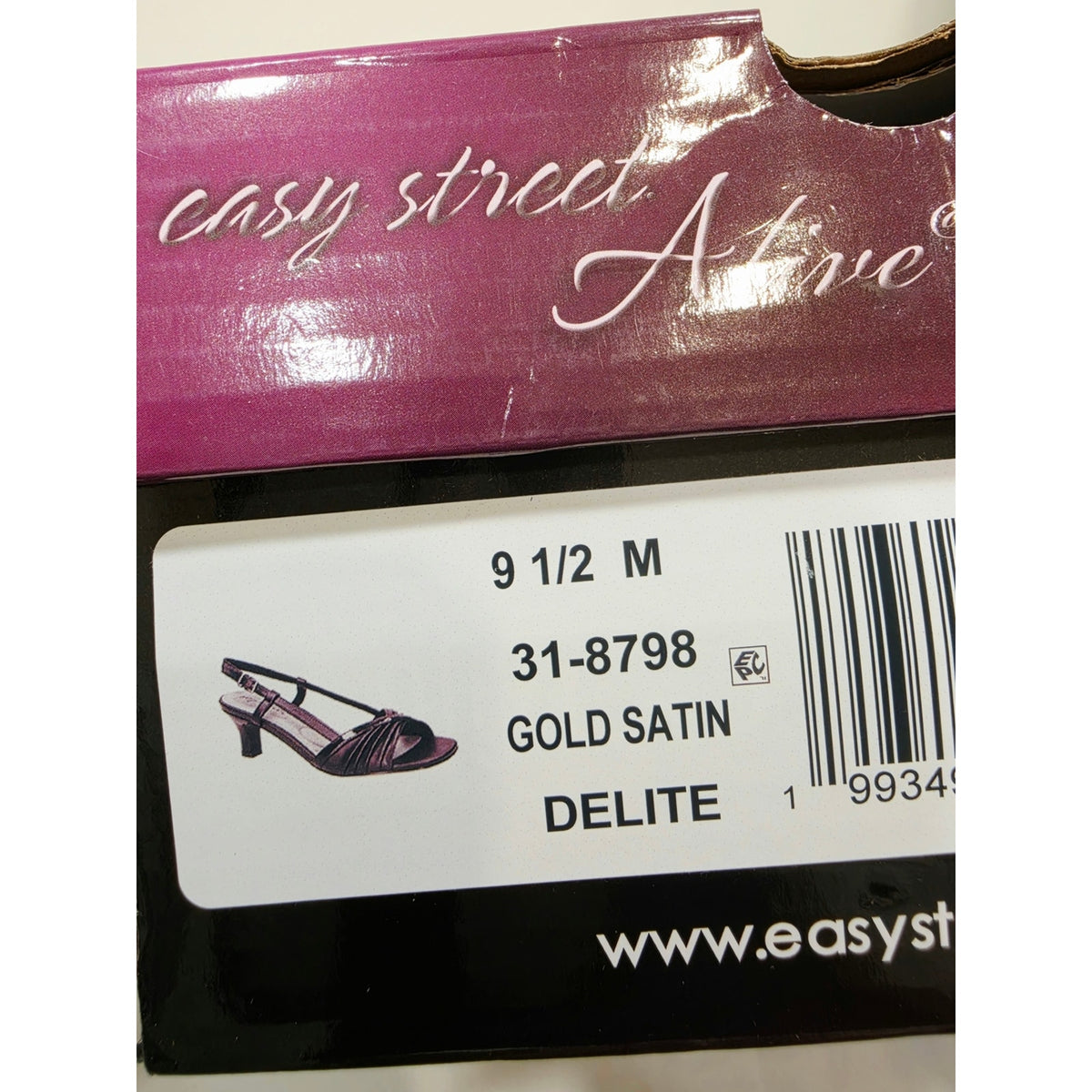 easy street Gold Satin Delite Slingback Heels with Rhinestone Band