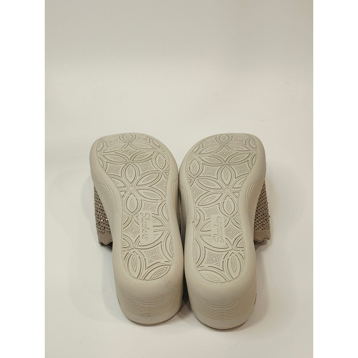 Skechers Women's Taupe Knit Slip-On Wedge Sandals With Rinestones