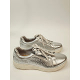 Clarks Collection Caroline Rio leather sneakers in a silver metallic finish