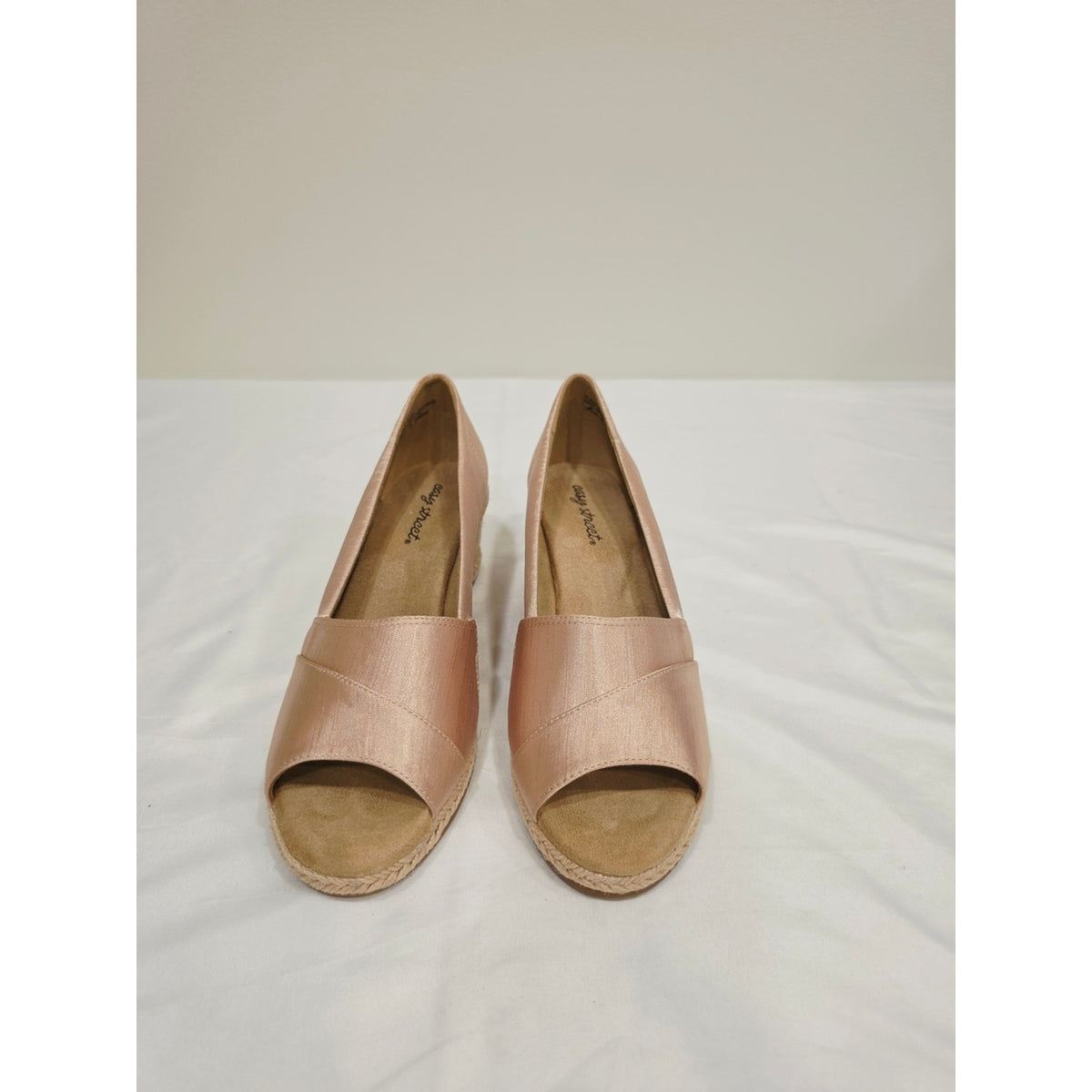 easy street Natural Jasper Peep-Toe Wedge Espadrilles