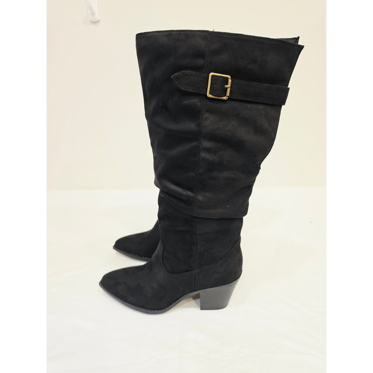 Journee Collection Kaleah Black Slouch Knee-High Block Heel Boots