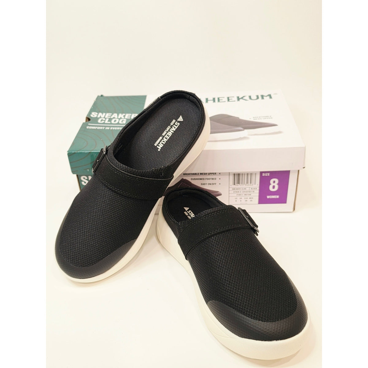 Staheekum Women’s Black Mesh Clog Mule with White Sole