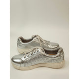 Clarks Collection Caroline Rio leather sneakers in a silver metallic finish