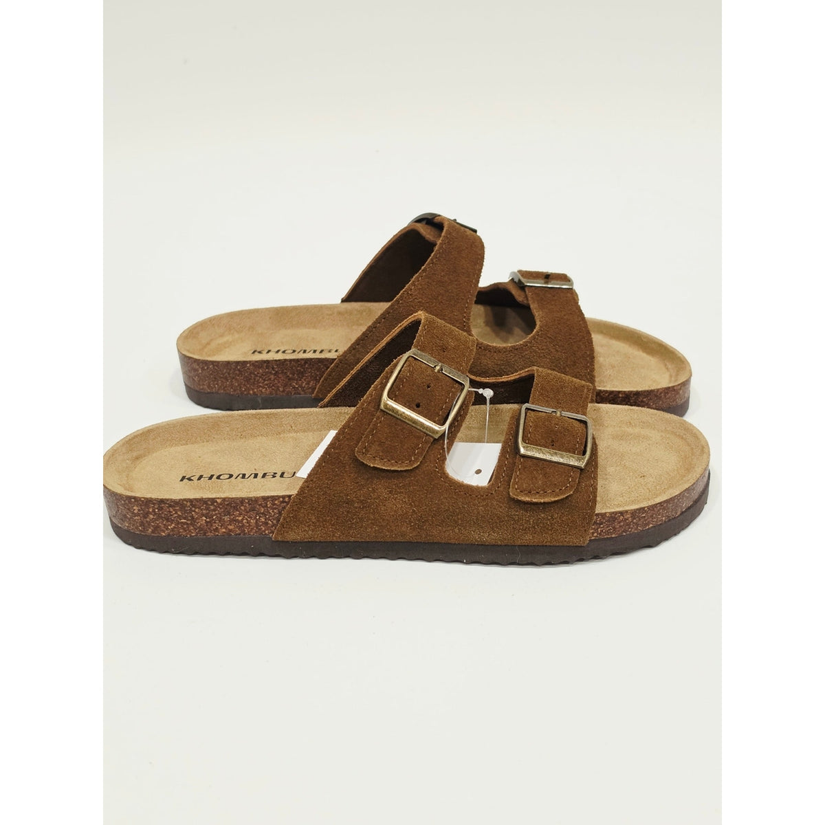 Khombu Ashville Women's Brown Suede Double Buckle Slide Sandals