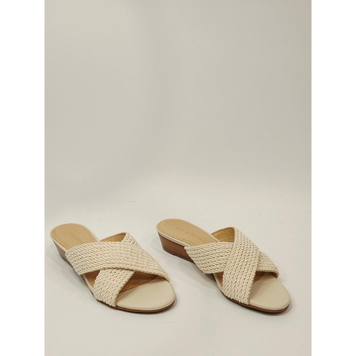 Jack Rogers Dolphin Mini Wedge Women's Ivory Braided Slide Sandals