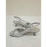 easy street Silver Satin Delite Rhinestone Slingback Heels