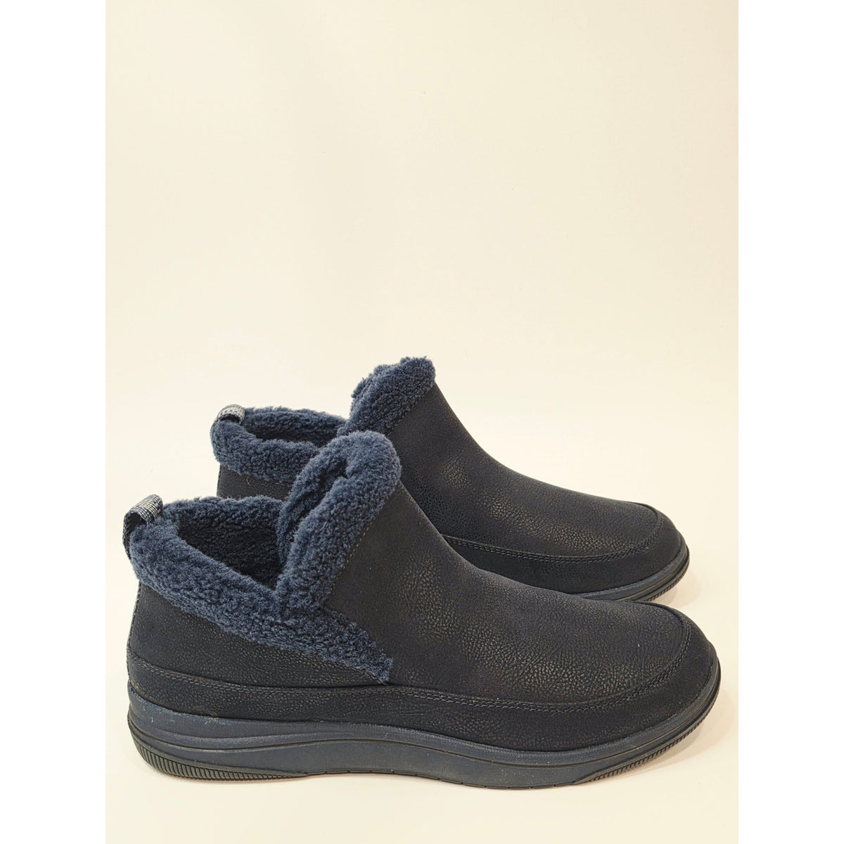 Clarks Cloudsteppers Breeze Park Women Navy Faux Fur Slip On Ankle Boots Size 10