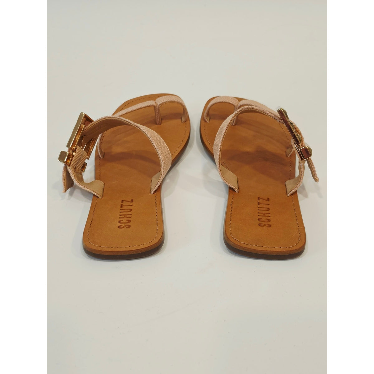 SCHUTZ Malie Flat Pink Textured Toe-Loop Sandals