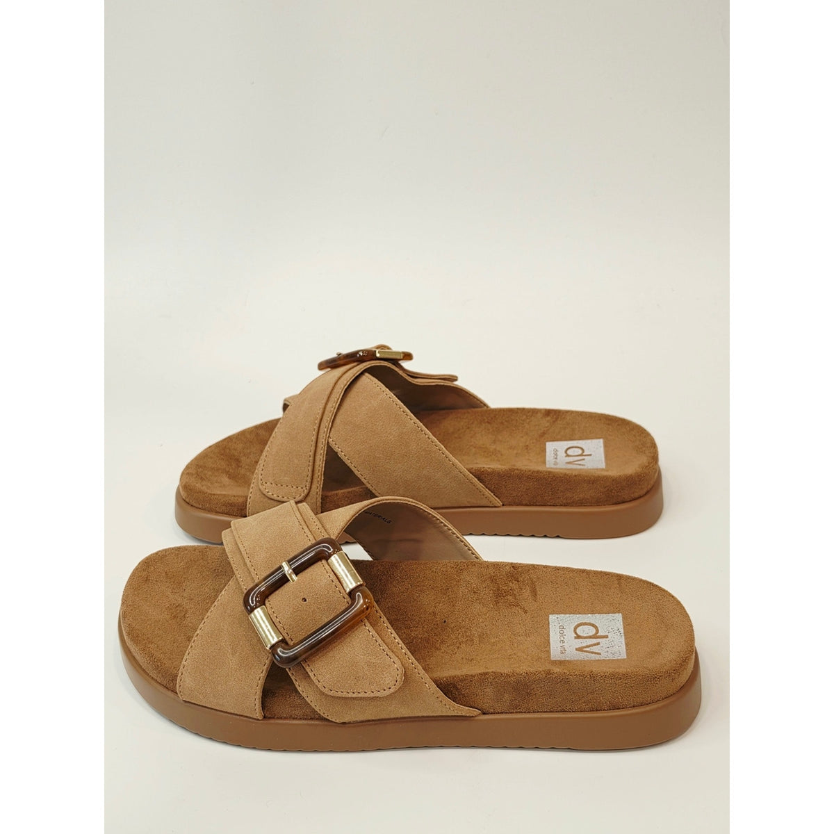 DV by Dolce Vita Usha/Rusha1 Women’s Tan Faux Suede Buckle Slide Sandals