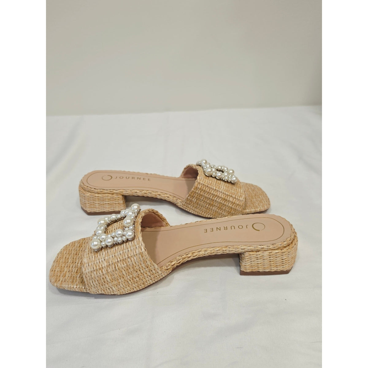 Journee Collection Jistina Women’s Pearl-Embellished Woven Slide Sandals Natural
