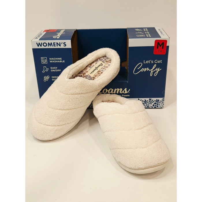 Dearfoams Women’s Leslie Quilted Terry Clog Slippers – Muslin White  Size M 7–8