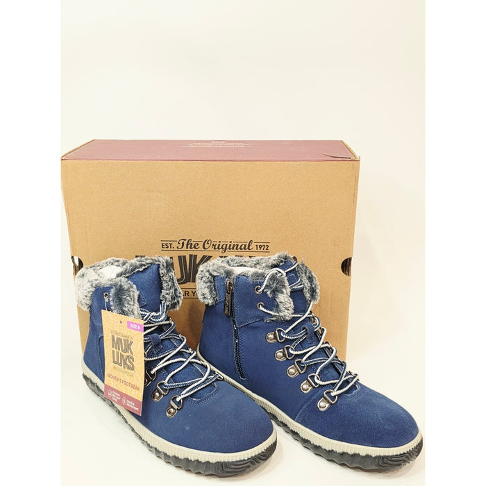 Muk Luks Walker Suede Lace-Up Hiker Boots in navy blue