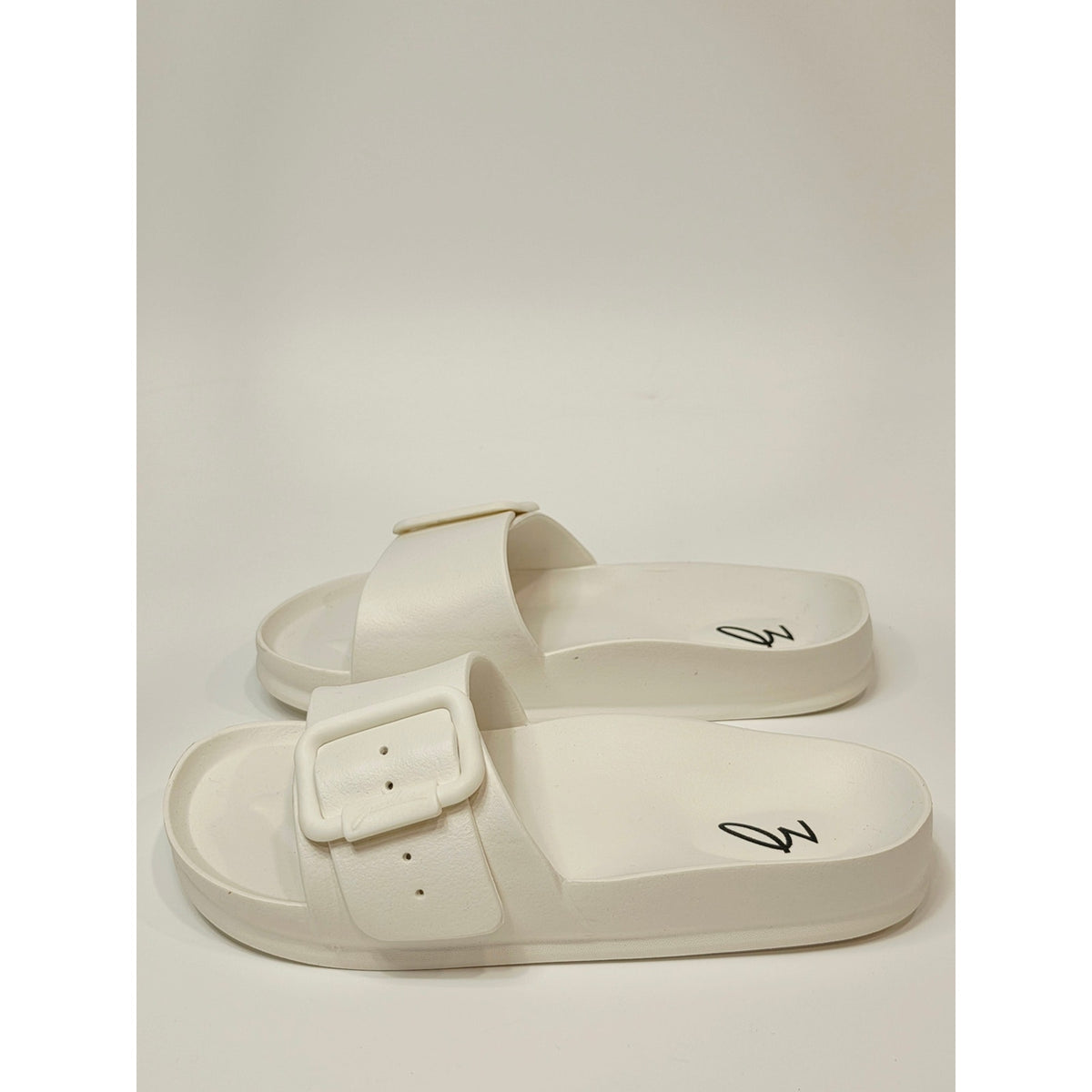 Zodiac Desert White Slide Sandals with Buckle Accent