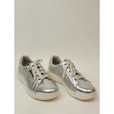 Clarks Collection Caroline Rio leather sneakers in a silver metallic finish