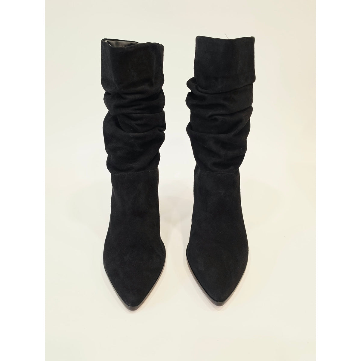 Schutz Ashlee Block Black Slouch Suade Pointed-Toe Block Heel Boots