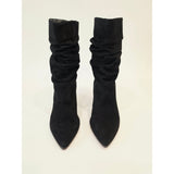 Schutz Ashlee Block Black Slouch Suade Pointed-Toe Block Heel Boots