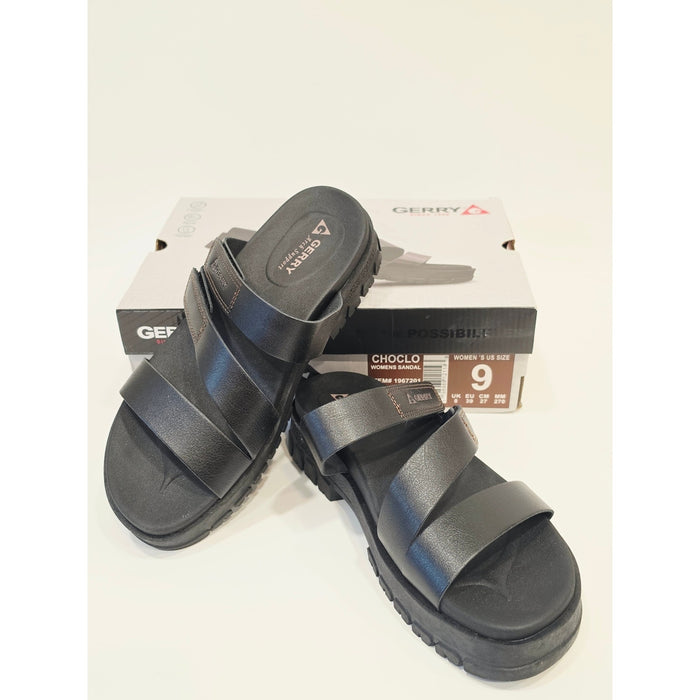 Gerry Choclo Black Women's Triple-Strap Slide Sandals