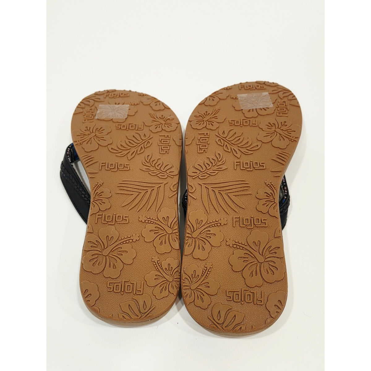 Flojos Women's Brown Footbed Flip Flops with Black Straps and Purple Accent