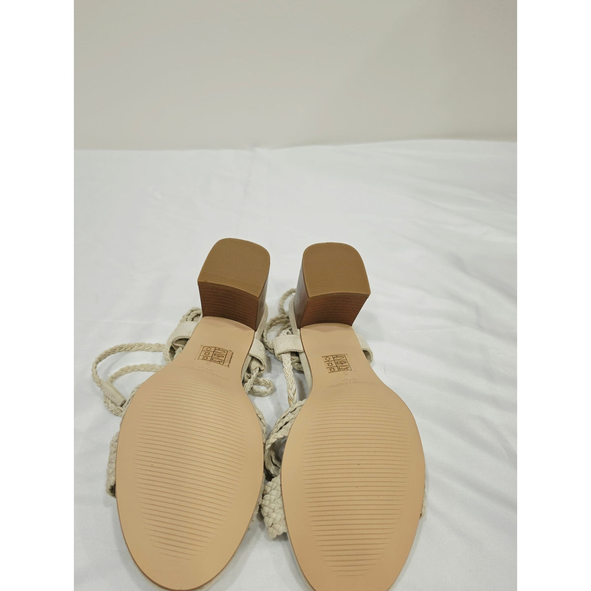 Journee Collection Railee Off White Braided Lace-Up Block Heel Sandal